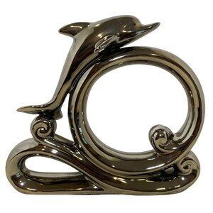 Large Vintage Herco Dolphin Figurine On Wave Decorative Sculpture Chrome Modern